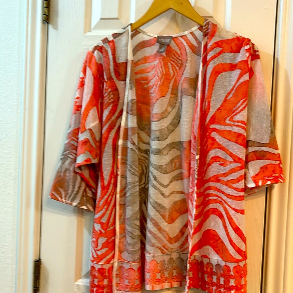 Chicos size small lightweight jacket. Coral, white, taupe